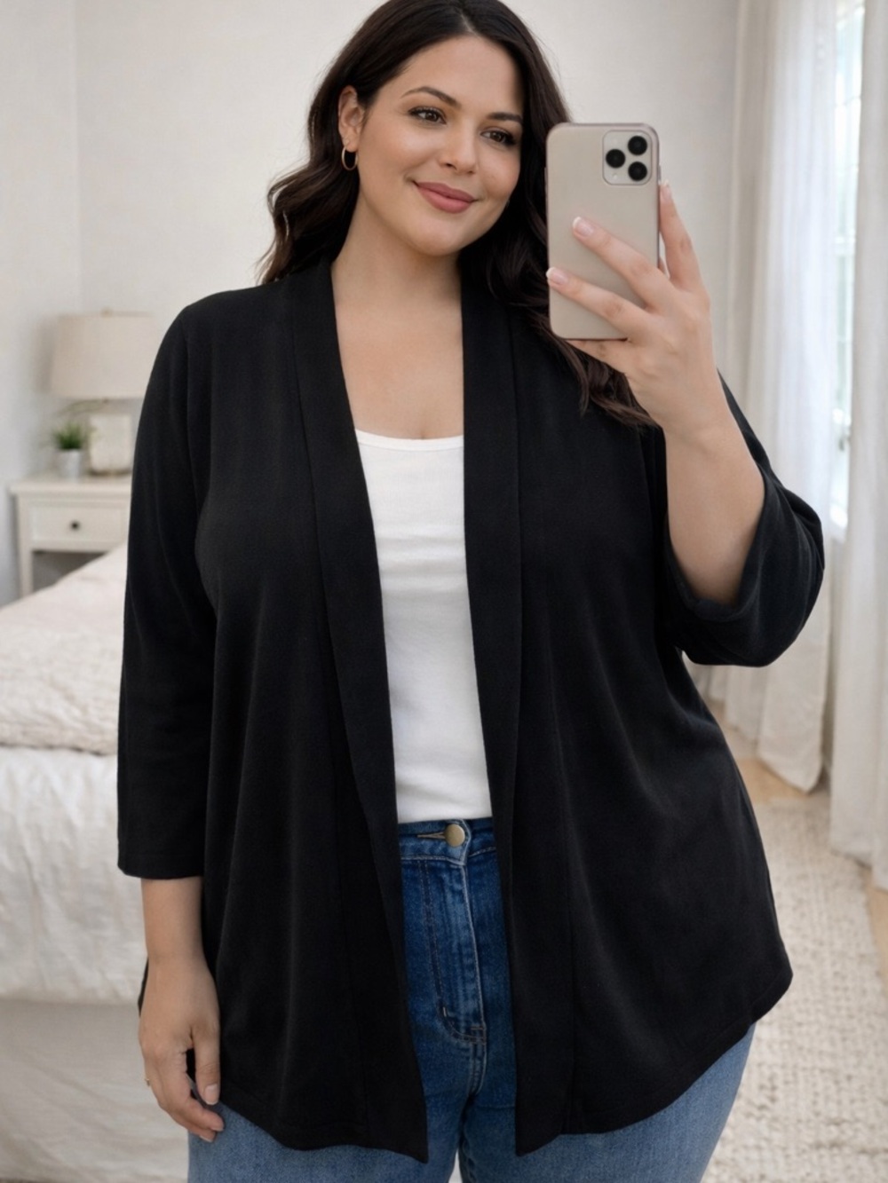 Talbots Black Open Front Cardigan Lightweight Cotton 3/4 Sleeve
Size 3x